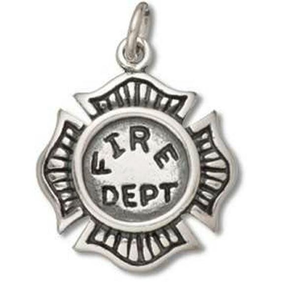 Sterling Silver 20" .8mm Box Chain Fire Fighter Firemans Department Badge Pendant Necklace