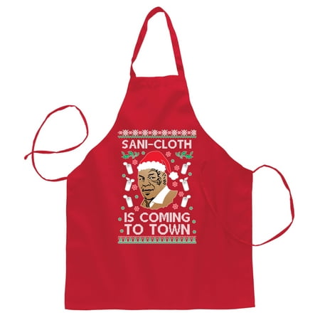 

Wild Bobby Sani Cloth is Coming to Town Mike Tyson Christmas Ugly Christmas Butcher Graphic Apron for Kitchen BBQ Grilling Cooking Red One Size