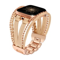 Wearlizer Posh Leather Bands Compatible with Apple Watch Ultra (49mm), Series 8/7(41/45mm), SE/6/5/4(40/44mm) and 3/2/1 (38/42mm) Women Boho Handmade Braided Bracelets Multilayer Wrap Jewelry Strap