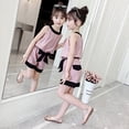 thumbnail image 2 of Sonducket Verano banquete boda evento niñas cuello sin mangas camiseta pantalones cortos conjunto niños algodón Tops pantalones Kit conjuntos de ropa 110cm, 2 of 6