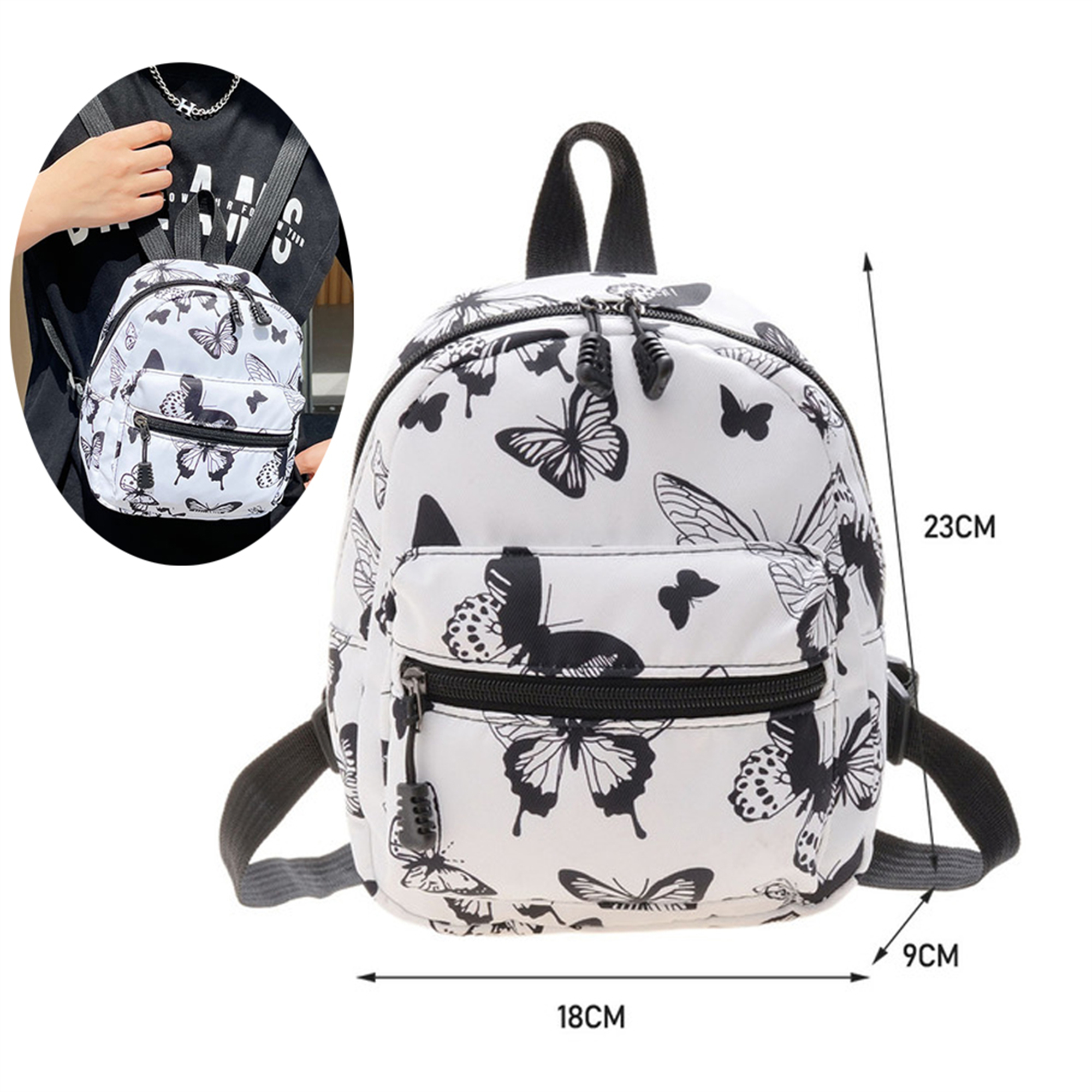 Kawaii Small Backpack Nylon Casual Rucksack Mini School Bag,Black