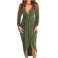thumbnail image 2 of Gspmoly Robe d'Été, Robe Mi-Mollet pour Femmes et Hiver Unie à Col en V Plissée, Moulante Fendue, Robes de Soirée pour Femmes Offres Prime, 2 of 8