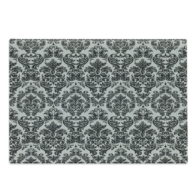 Baroque Cutting Board, Vintage Lace Style Pattern of Antique Victorian Motifs Renaissance Influences, Decorative Tempered Glass Cutting and Serving Board, Large Size, Black and White, by Ambesonne