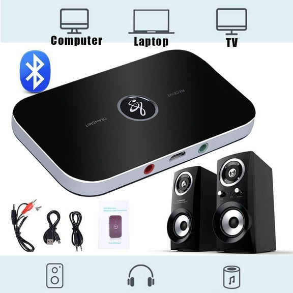 Bluetooth 5.0 Transmitter and Receiver, 2-in-1 Aux Wireless 3.5mm Adapter Wireless Audio Adapter for TV Audio Portable Wireless Receiver for Car/Home Stereo System (Black)