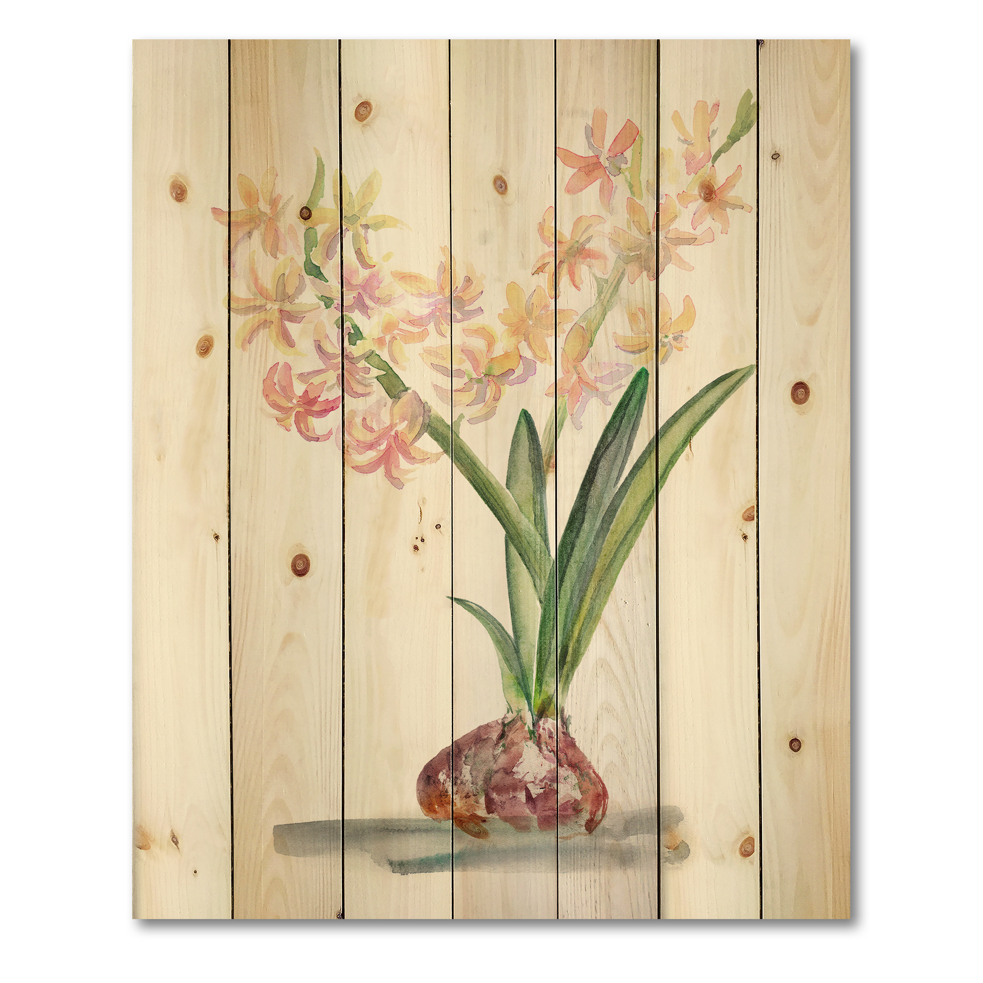 Designart 'Blossoming Hyacinth' Traditional Print on Natural Pine Wood