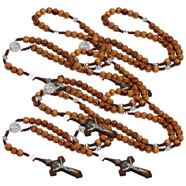 Rosarios para Regalo CatholicDivin02 5Pzas 45cm 5.3x3.1cm Cruz Cuentas 10mm Madera Café.