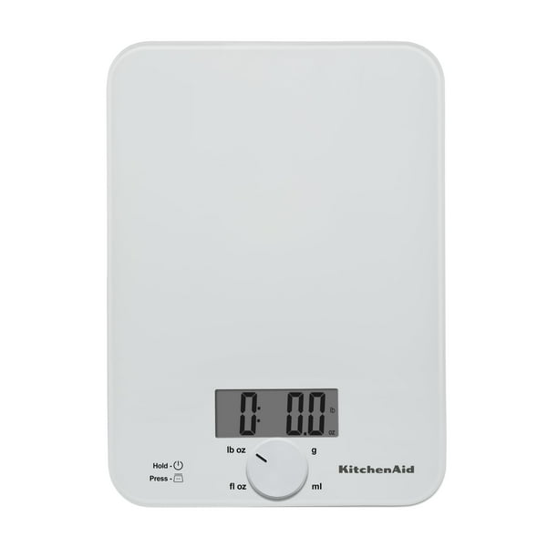 Báscula de cocina KitchenAid KQ914WH de vidrio con capacidad de 5 kg/11 libras