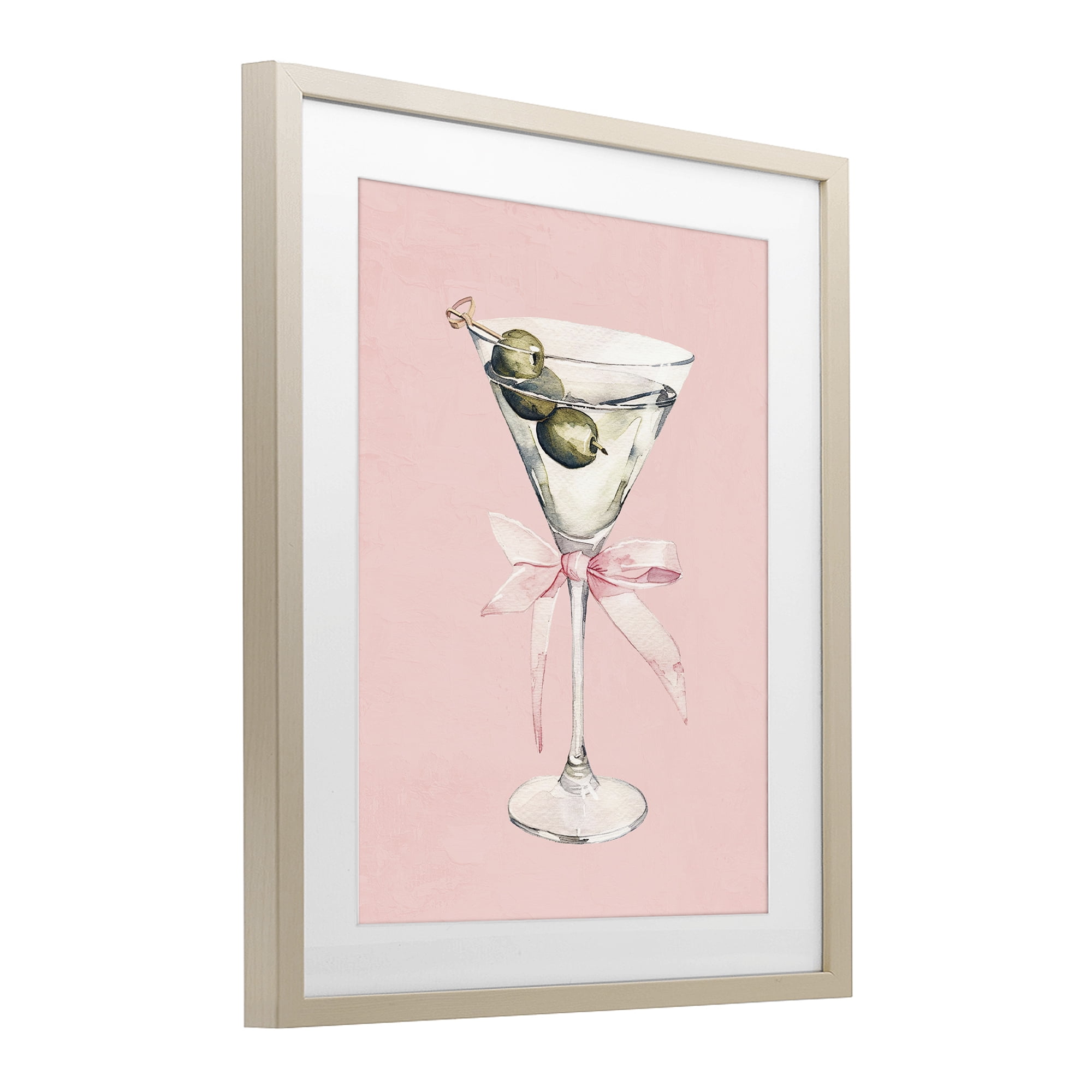 Stupell Industries Martini with Pink Bow Birch Framed Print Under Glass, design by Kim Allen