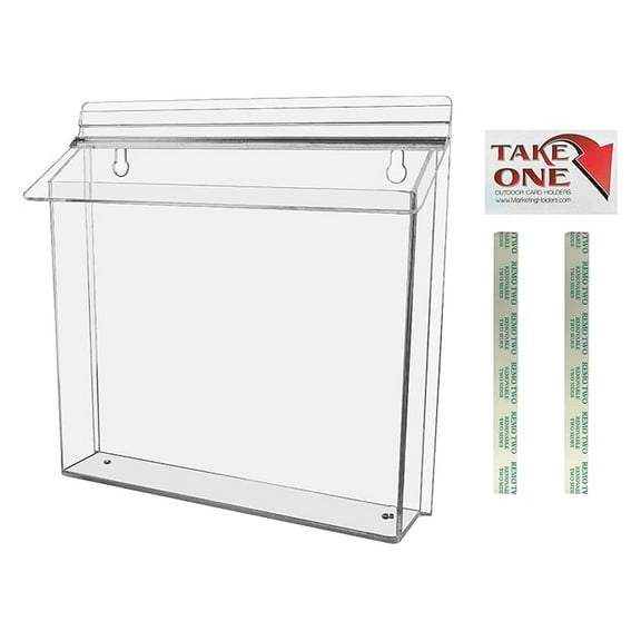 Outdoor Brochure Holder with Take One Sticker Adhesive Strips Holds 11" x 8.5" Printed Materials Display Graphic Flyers and Menus Caddy Wall Mount Clear Acrylic Organizer