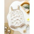 thumbnail image 3 of One opening Baby Girls Spring Summer Knit Sling Romper Sleeveless Ruffle Trim Floral Playsuit, 3 of 9