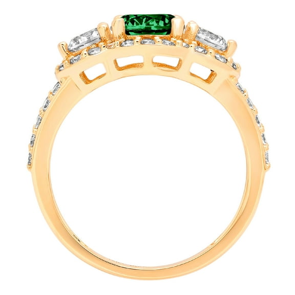 2.16 ct Round Cut Simulated Emerald Three-Stone Engagement Ring for Women in 18K Yellow Gold