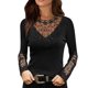 thumbnail image 2 of Moda mujer Rounk cuello encaje manga larga camiseta otoño sólido ahueca hacia fuera blusa Tops Fridja  gope4636, 2 of 7