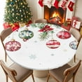 thumbnail image 5 of Round Tablecloth Christmas Balls Elastic Edge Fitted Vintage Watercolor Floral Evergreen Plastic Table Cover,Waterproof Oil Proof for Dinner,Outdoor, Picnic, 55"- 60" DIA Tables White, 5 of 9