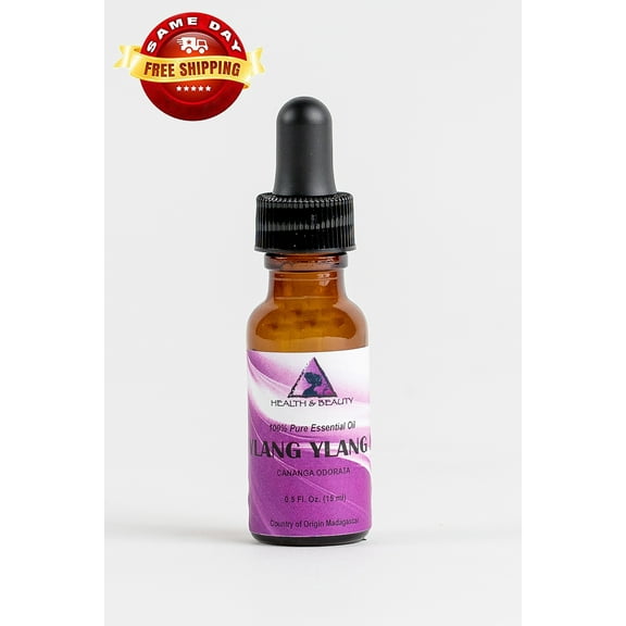 YLANG YLANG ESSENTIAL OIL ORGANIC AROMATHERAPY PURE GLASS DROPPER 0.5 OZ, 15 ml