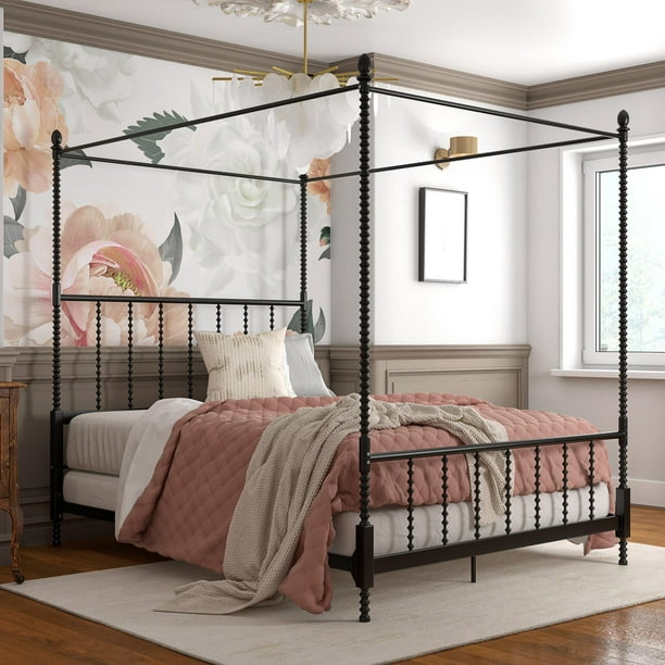 DHP Anika Metal Canopy Bed, Queen Size Frame, Bedroom Furniture, Black