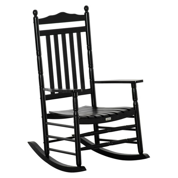 COCOKUN High-Back Wooden Rocker, Black Indoor/Outdoor Porch Rocking Chair, Ergonomic Design for Superior Relaxation in Living Room, Patio, and Deck