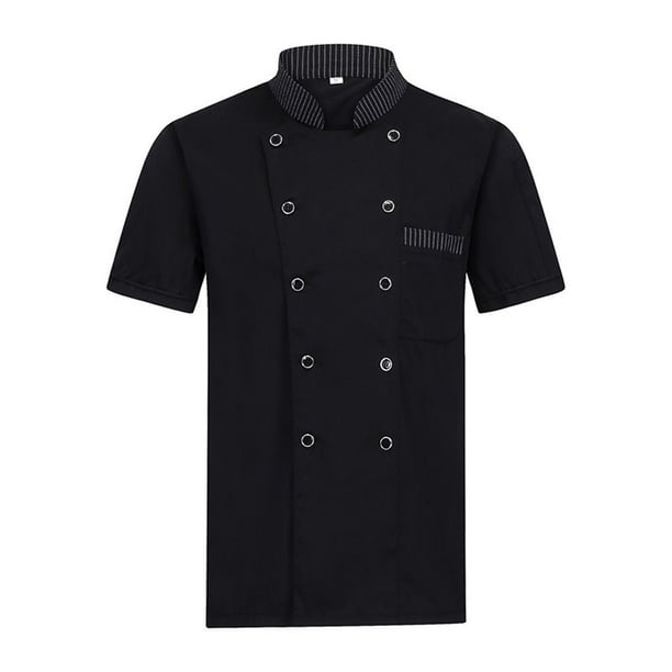 Uniformes de Chef Minnieouse Abrigo de Chef Manga Corta Doble Botonadura Negro L
