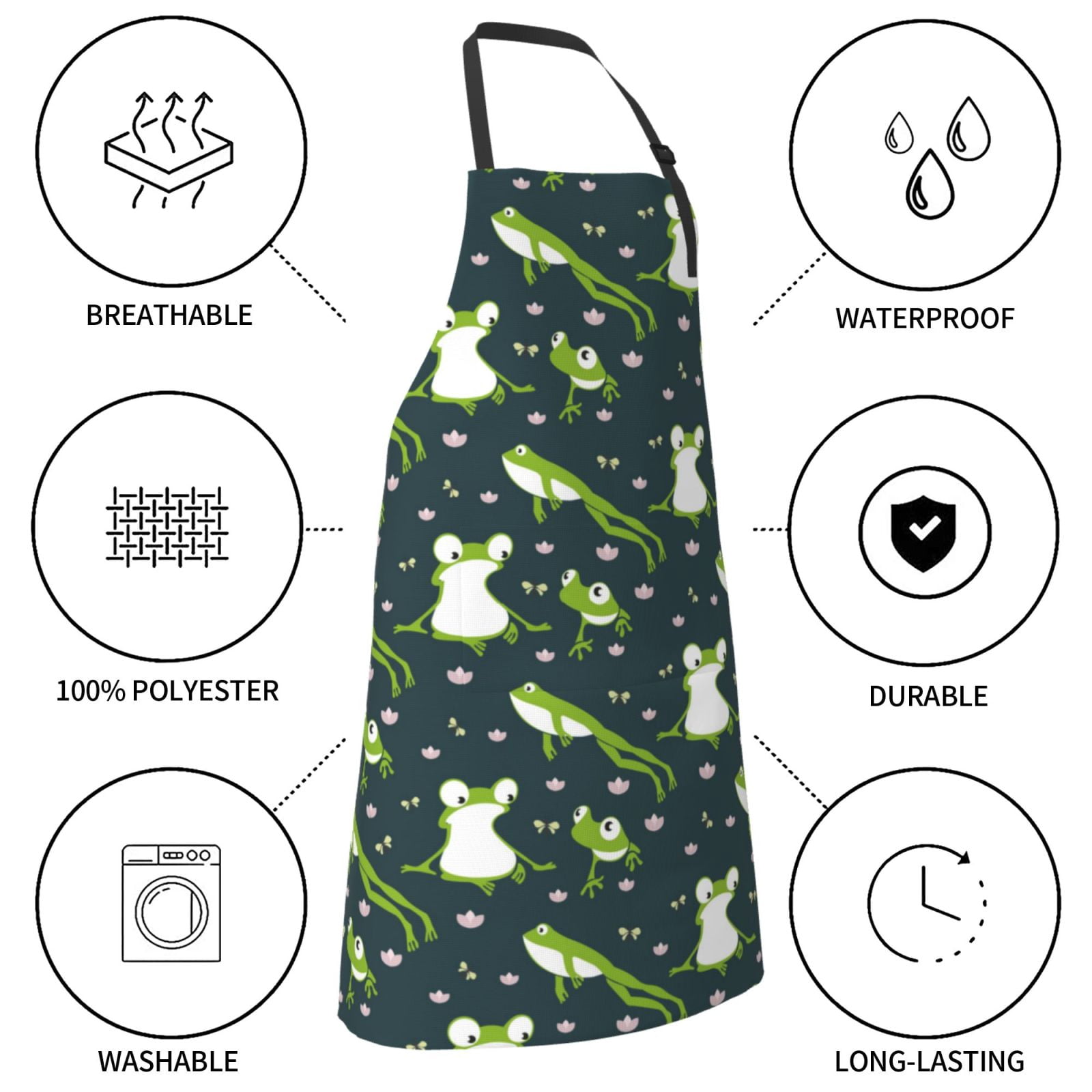 Kdxio Green Frogs Apron with Pockets Adjustable Kitchen Aprons for Men Women Waterproof Aprons for Cooking,Drawing,Crafting, Baking Household Cleaning
