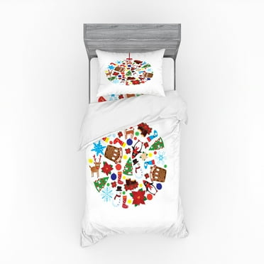 Ambesonne Christmas Bedding Set 3 Pcs, Traditional Noel Joy, Twin, Multicolor