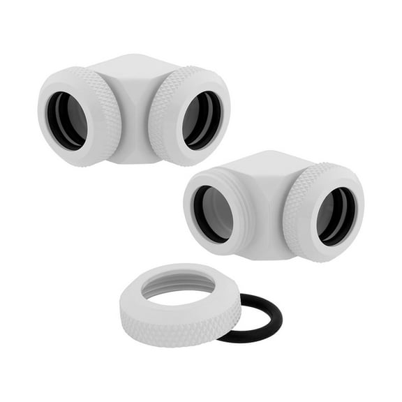 Corsair Hydro X Series XF Hardline 90 Degree Fittings, 12mm OD, White, 2-pack