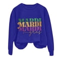 thumbnail image 3 of Clearance!BKQCNKM Graphic T-shirts Holiday Sweatshirts for Women Mardi Gras Sweatshirt Mardi Letter Printed Round Neck Long Sleeve Top Going Out Tops Blue M, 3 of 4