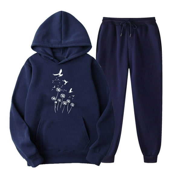 JURANMO Sweatsuits for Women Set, 2 Piece Outfits Cute Printed Hoodie Casual Lightweight Elastic Waist Sweatpants Long Sleeve Sweatshirt Matching Joggers Tracksuit Sets Navy XXL