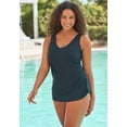 thumbnail image 3 of Swim 365 Women's Plus Size Sarong V-Neck Tummy Control One-Piece Swimsuit, 3 of 6
