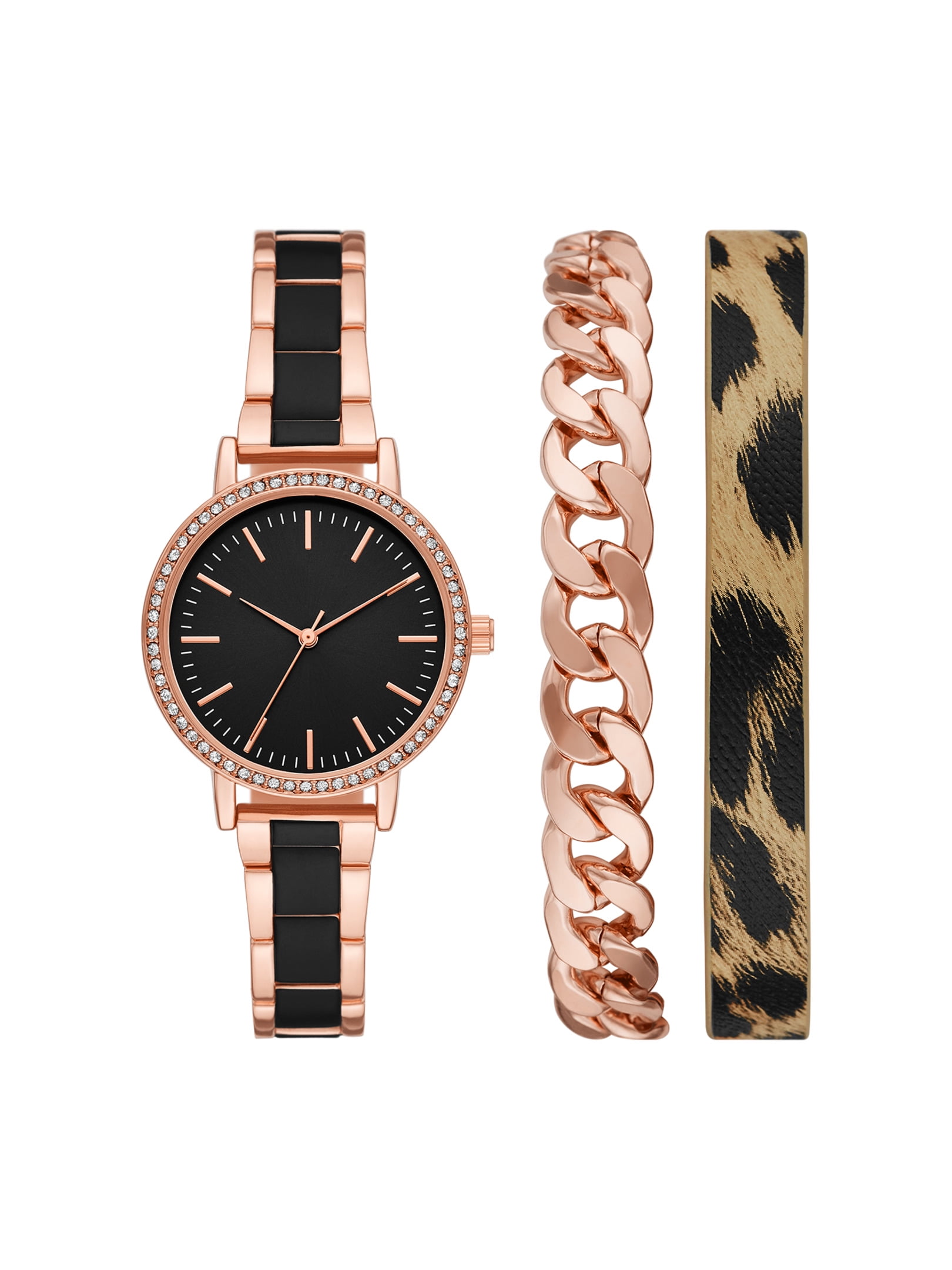 Time and Tru Women's Rose Gold Tone Watch and 2-Piece Bracelet Set -  