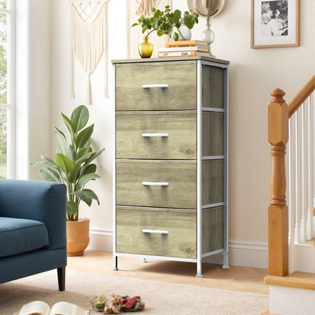 Beddle Dresser with 4 Fabric Drawers for Bedroom Wide Storage Chest with Drawer Organizer for Closet or Living Room Oatmeal