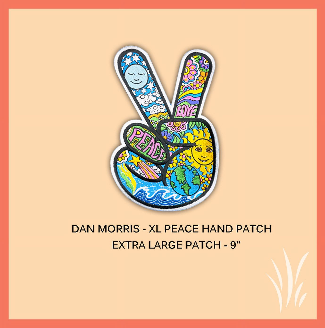Dan Morris, Peace Hand Patch - High Thread Rayon Iron-on/Sew-on Extra Large - 9 Inch, Multicolor