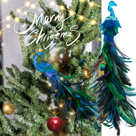 Fufafayo under $5 Artificial Peacock Birds, Natural Feathered Peacock with Long Tail, Christmas Peacock Ornaments for Crafts Home Wedding Party Christmas Tree Ornaments