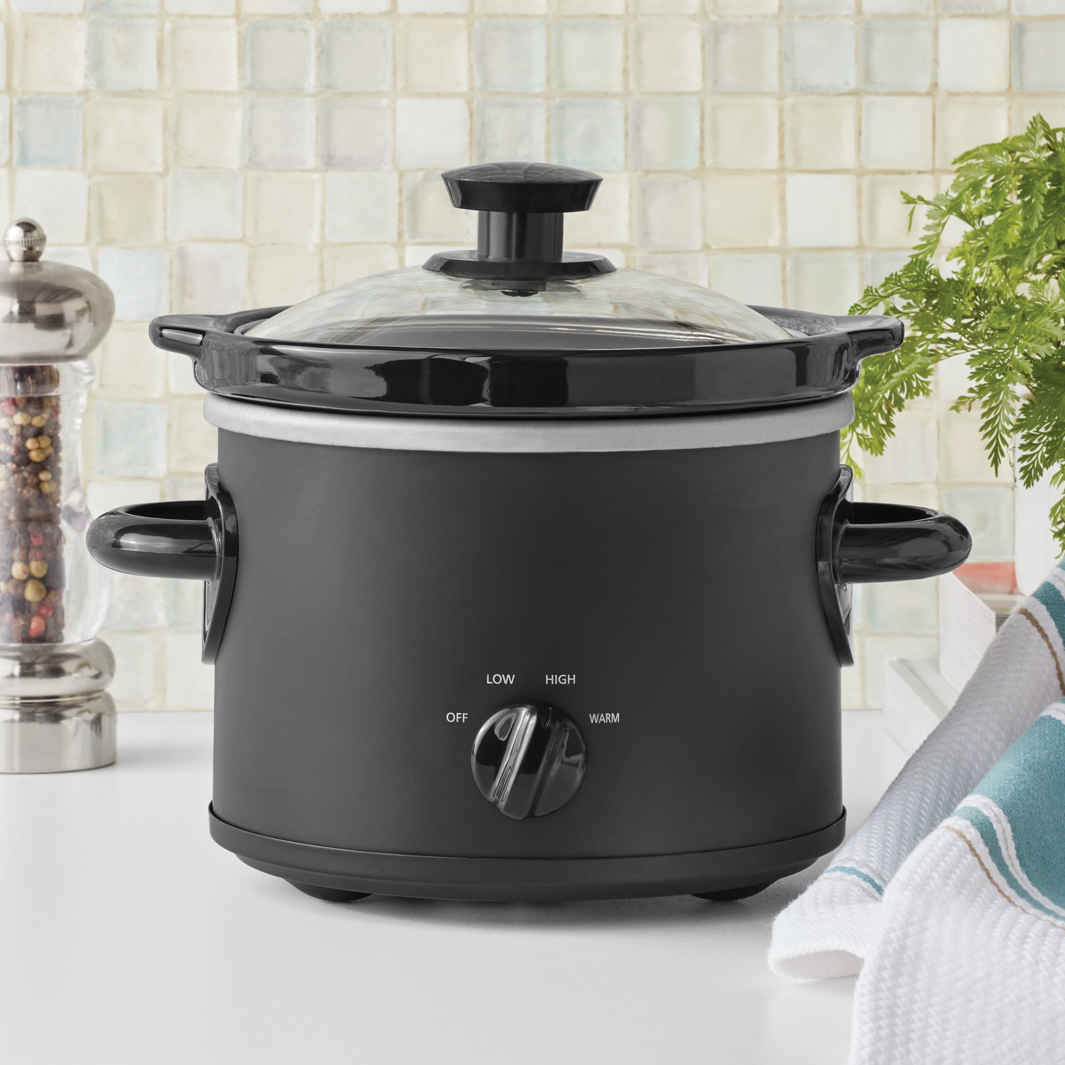 KOOC Small Slow Cooker, 2-Quart, Free Liners Included for Easy Clean-up,  Upgraded Ceramic Pot, Adjustable Temp, Nutrient Loss Reduction, Stainless  Steel, Black, Round