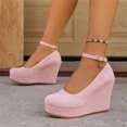 thumbnail image 4 of Willtoo Wedges for Women Closed Round Toe Ankle Strap Platform High Heel Wedge Pumps Dress Shoes Pink, 4 of 6