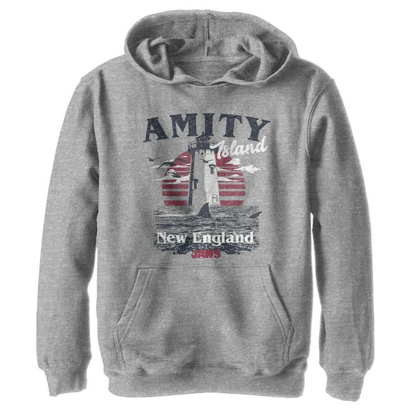 Boy's Jaws Amity Island Tourist Lighthouse Pull Over Hoodie Athletic Heather Small