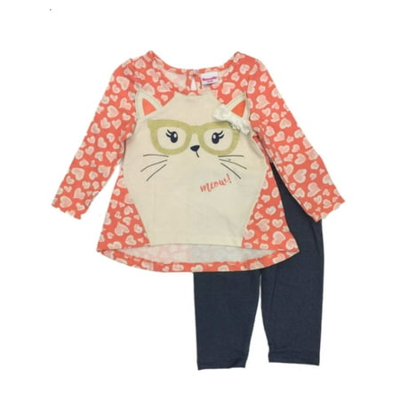 Toddler Girls Heart Hipster Kitty Cat With Glasses Shirt Jegging Outfit