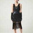 thumbnail image 4 of Women's Vintage Sequin Beaded Fringe Dress Round Neck Short Sleeve Mesh Elegant Slim Fit Dresses for Evening Party Green L, 4 of 4
