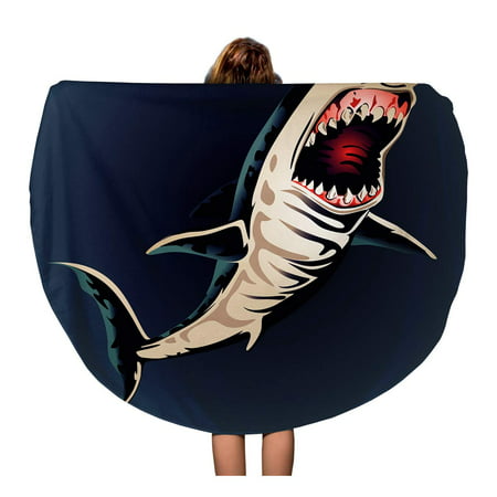 KDAGR 60 inch Round Beach Towel Blanket Beige Pool Shark Blue Swimming Abstract Beach Beast Big Travel Circle Circular Towels Mat Tapestry Beach