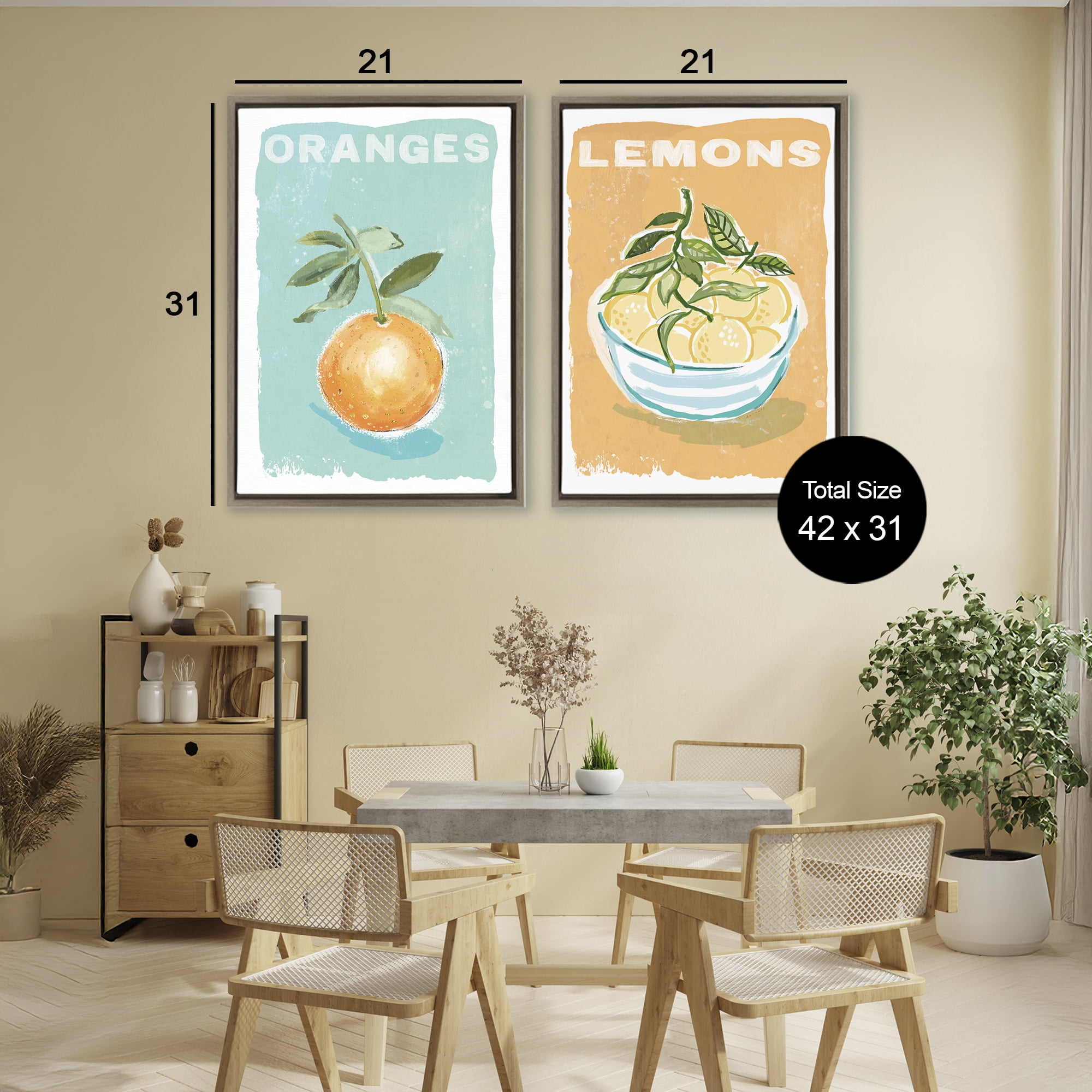 Stupell Industries Citrus Twist Motif 2 Piece Brown Framed Floater Canvas Set, design by Chad Barrett