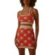thumbnail image 3 of VISgogo - Conjunto de 2 piezas de punto para mujer, color de contraste/estampado floral, camisetas sin mangas con cuello halter y minifaldas VISgogo  moda, 3 of 9