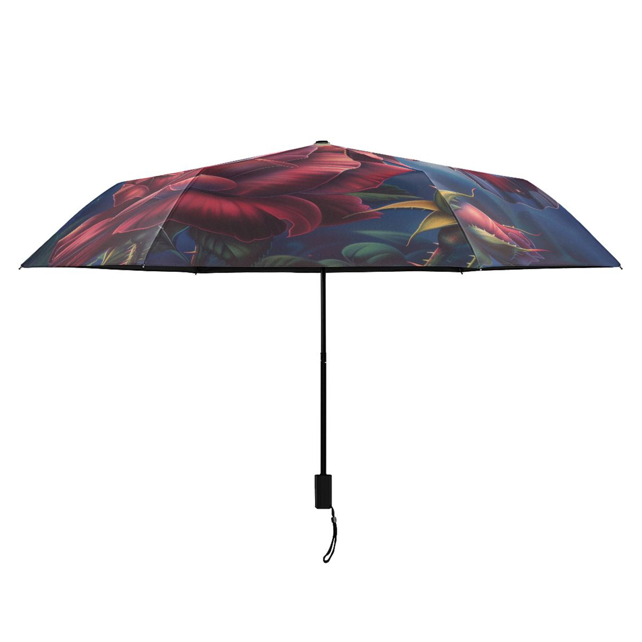 Compact Sun Umbrella Windproof Travel Umbrellas for Rain Strong Portable UV Protection American Flag Colored Butterfly with Flower