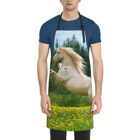 

Coaee Horse Rearing Up In The Field for Waterproof Apron for Unisex Adult with Adjustable Bib Apron