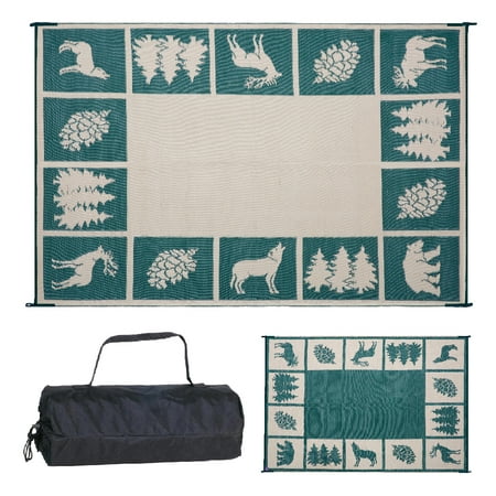 - Reversible Mats 6'x 9' RV Patio Garden Wilderness Mat, Hunter Green/BEIGE