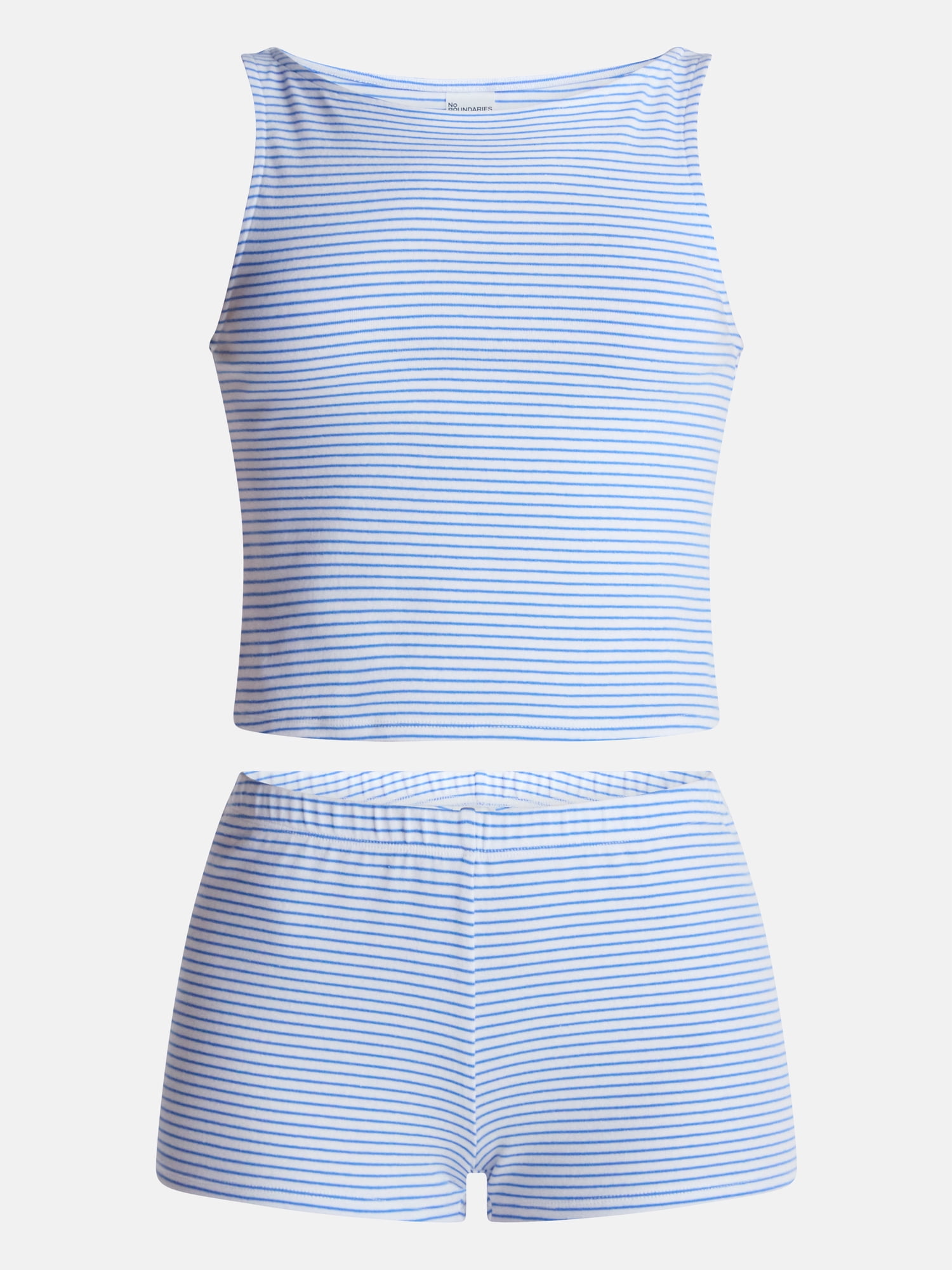 No Boundaries Sporty Striped Tank Top and Shorts Set, 2 Piece, Women's XXS-XXL