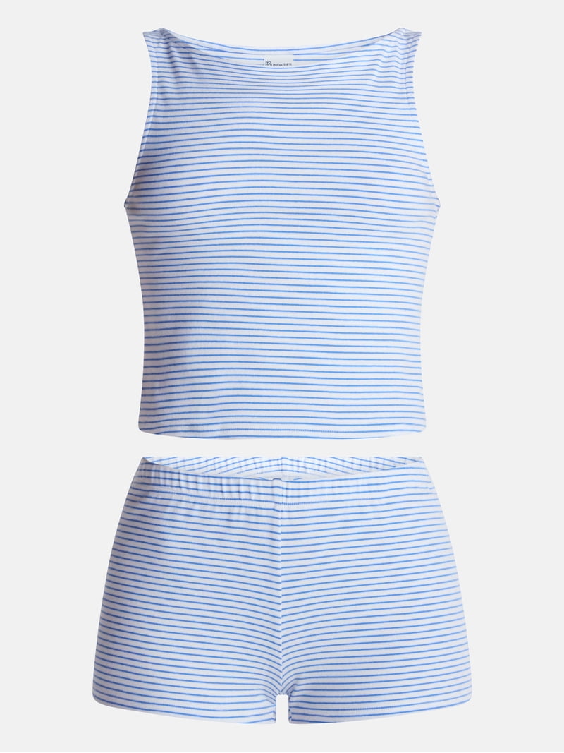 No Boundaries Sporty Striped Tank Top and Shorts Set, 2 Piece