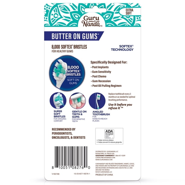 GuruNanda Ultra Soft Bristles Toothbrush - Butter On Gums - 6 Pack