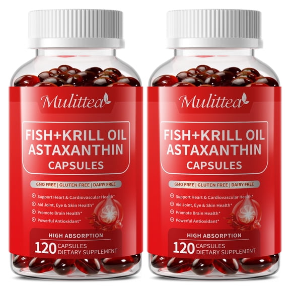 (2 Pack) Antarctic Krill Oil Pill - Astaxanthin Capsule - Omega-3 EPA, DHA - Antioxidant Supplement to Support Eye, Skin, Joint & Immune System Health