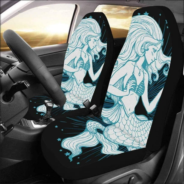 HATIART Set of 2 Car Seat Covers Mermaid Universal Auto Front