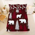thumbnail image 5 of Manfei Farmhouse Bear Queen Sheets, Winter Pine Tree Queen Sheet Sets, Dark Brown Red, 4-Piece, 1 Flat Sheet, 1 Fitted Sheet and 2 Pillowcases, 5 of 6