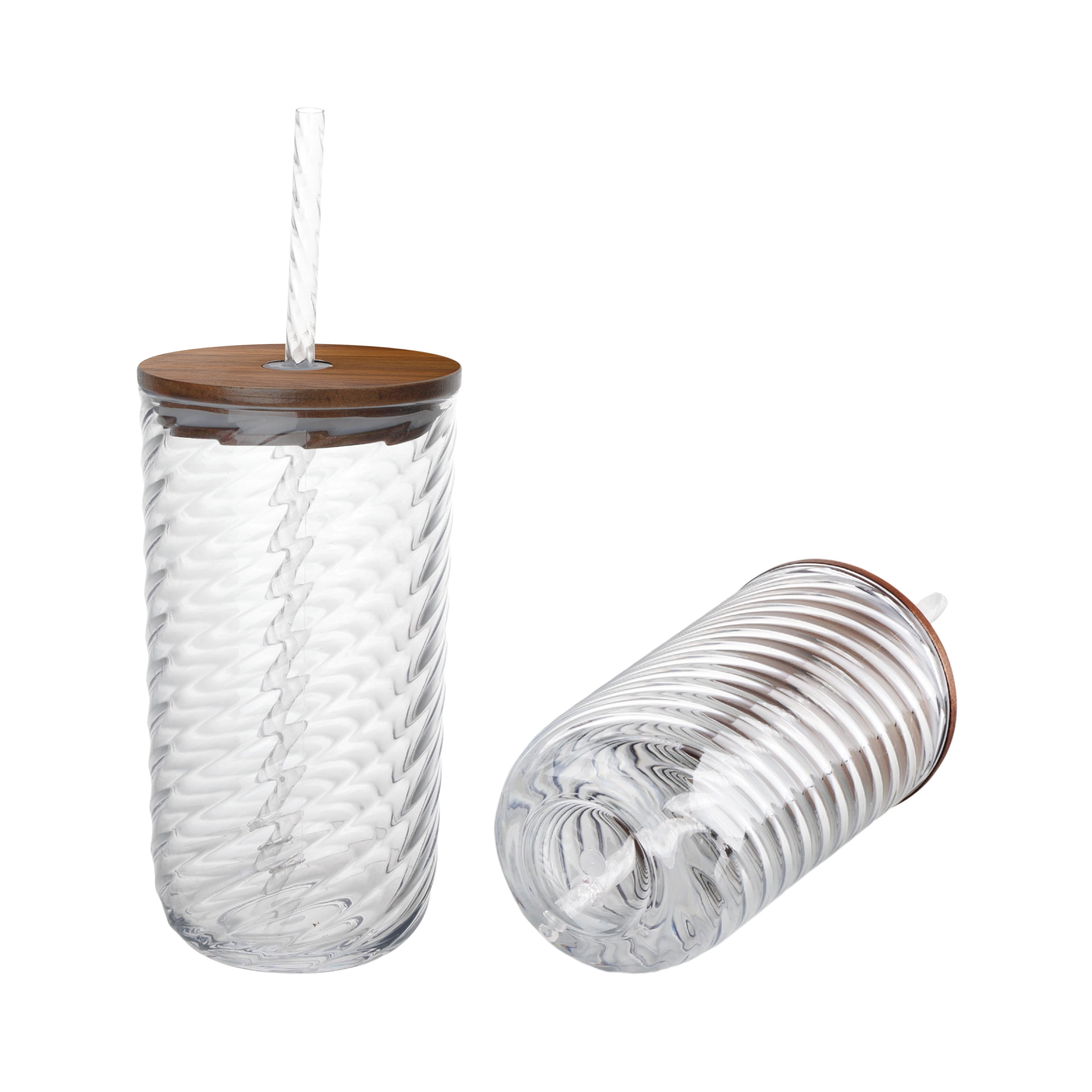 Beautiful 2-piece 21-Ounce Tritan Swirl Texture Sipper Tumbler Set, Clear by Drew Barrymore