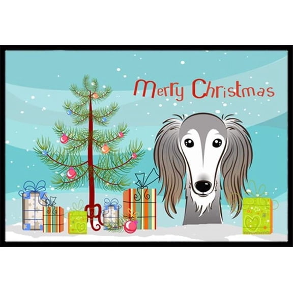 Christmas Tree & Saluki Indoor or Outdoor Mat- - 18 x 27